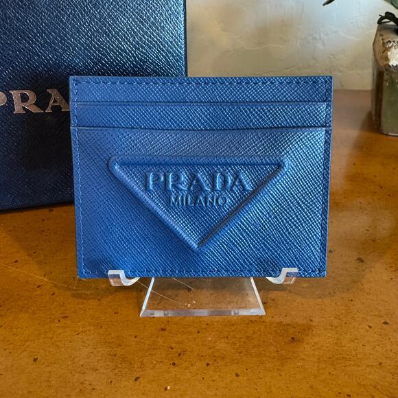 Prada Saffiano Leather Card Case Blue EUC - Picture 8 of 13